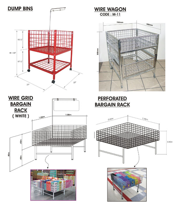 Dump Bin, Wire Wagon, Wire-grid Perforated Bargain Rack